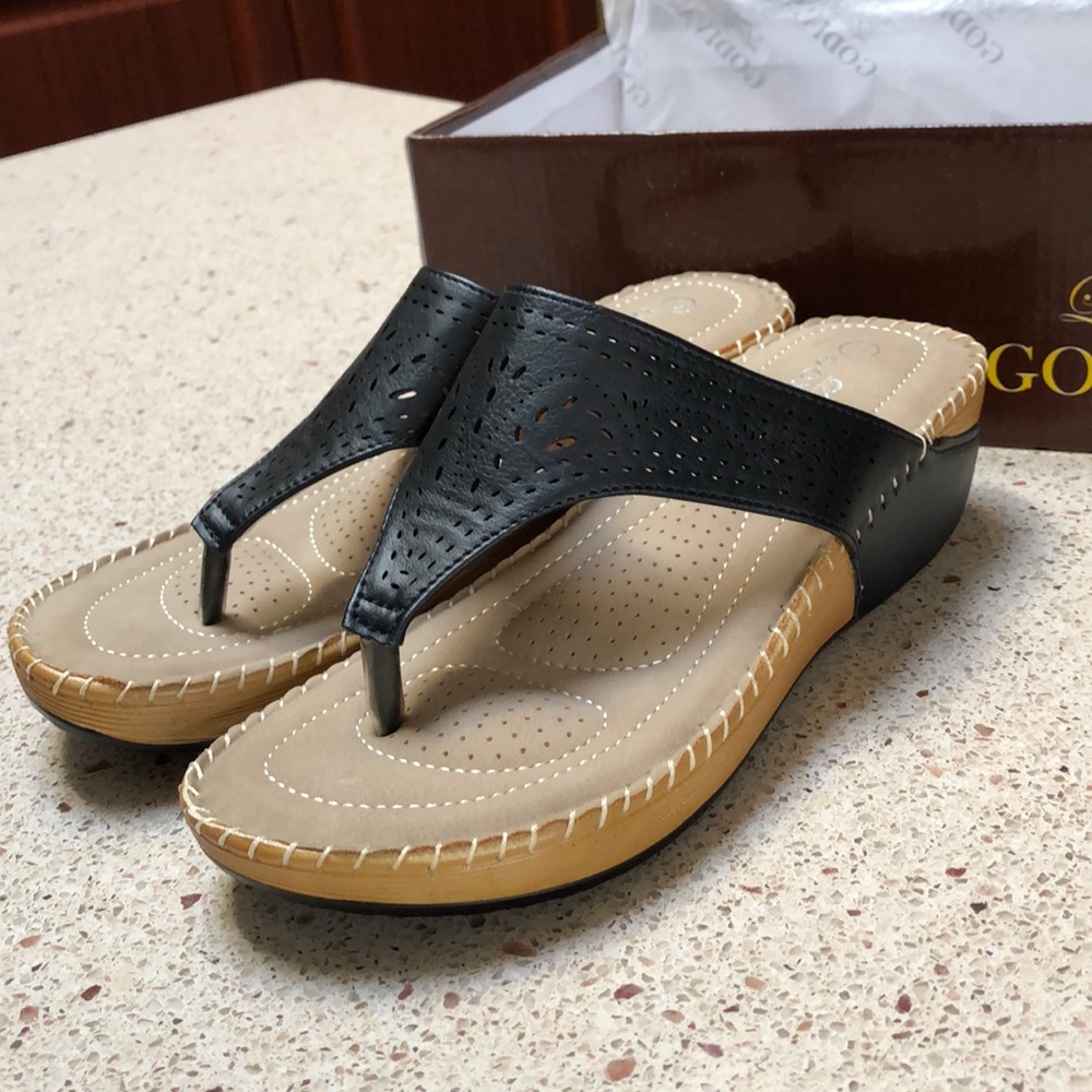 Black Wedge Sandals